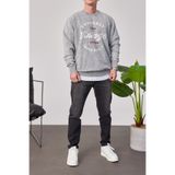 NOMARC Erkek Sweatshirt Vintage Beyaz Yazılı Yıkamalı Gri Oversize Bisiklet Yaka 3 İplik Şardonsuz