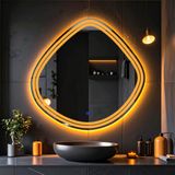 Nomari Led'li Lazer Kumlamalı Lavabo & Banyo Aynası (Dokunmatik Sensörlü) amber led'li 90 x 90