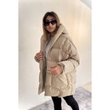 NOMBRE d‘Or1 Kadın Bej Kapüşonlu Oversize Şişme Mont