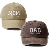 Nome Studio Nakışlı Şapka Mom Dad Anne Baba Şapka 2li Paket Yıkamalı Kumaşlı ve Yazı Nakışlı Şapka Pamuklu Siperlikli Ayarlı Şapka Günlük Tarz Eğlenceli Kep - Standart - Bej - Kahve
