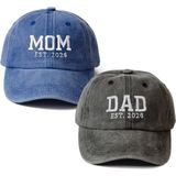 Nome Studio Nakışlı Şapka Mom Dad Anne Baba Şapka 2li Paket Yıkamalı Kumaşlı ve Yazı Nakışlı Şapka Pamuklu Siperlikli Ayarlı Şapka Günlük Tarz Eğlenceli Kep - Standart - Mavi - Antrasit