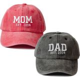Nome Studio Nakışlı Şapka Mom Dad Anne Baba Şapka 2li Paket Yıkamalı Kumaşlı ve Yazı Nakışlı Şapka Pamuklu Siperlikli Ayarlı Şapka Günlük Tarz Eğlenceli Kep - Standart - Narçiçeği - Antrasit