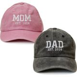 Nome Studio Nakışlı Şapka Mom Dad Anne Baba Şapka 2li Paket Yıkamalı Kumaşlı ve Yazı Nakışlı Şapka Pamuklu Siperlikli Ayarlı Şapka Günlük Tarz Eğlenceli Kep - Standart - Pembe - Antrasit
