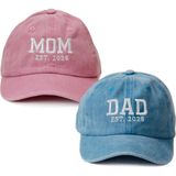 Nome Studio Nakışlı Şapka Mom Dad Anne Baba Şapka 2li Paket Yıkamalı Kumaşlı ve Yazı Nakışlı Şapka Pamuklu Siperlikli Ayarlı Şapka Günlük Tarz Eğlenceli Kep - Standart - Pembe - Mavi