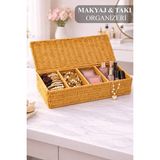 Nomikase Hasır Kapaklı Çok Bölmeli Düzenleyici Kutu - Rattan Görünümlü Banyo ve Maky - Siyah - 1 Adet - Seçenek 1