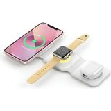 Nomtekno/3in1 Şarj Pedi Kulaklık Saat Telefon Magnetıc Wıreless Şarj Seti Taşınabilir Katlanabilir - Beyaz