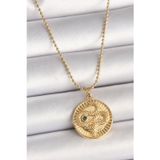 Noname 316L Çelik Gold Renk Topçuk Zincir Yılan İşlemeli Zirkon Taş Detaylı Madalyon Model Kadın Kolye