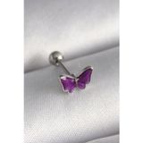 Noname 316L Çelik Gümüş Renk Mor Model Tragus Piercing