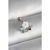 Noname 316L Çelik Gümüş Renk Zirkon Taş Detay Beyaz Çiçek Model Tragus Piercing
