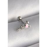 Noname 316L Çelik Gümüş Renk Zirkon Taş Detay Pembe İşleme Tragus Piercing Tj-Pr1281