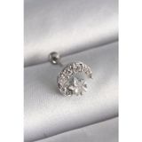 Noname 316L Çelik Gümüş Renk Zirkon Taşlı Ay Yıldız Tragus Piercing