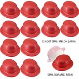 Noname Kırmızı Renk Simli Melon Yuvarlak Parti Şapkası 12 Adet