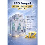 Noname Led Ampul 10 Watt Beyaz Işık 6500K Yüksek Aydınlatma E27 Duy Tasarruflu 12 Adet