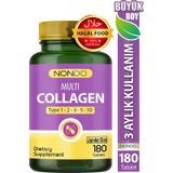 Nondo Multi Kolejen 180 Tablet jumbo Boy 5 Çeşit Kolajen Tip 1-2-3-5-10 Hyalüronik Asit Çinko