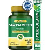 Nondo Saw Palmetto Complex 180 Kapsül Jumbo Boy 3 Aylık Kullanım , Cüce Palmiye likopen Çinko Yeşil Çay Gıda Takviyesi