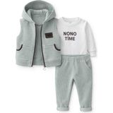 NONO Erkek Bebek 3’lü Takım – Kapüşonlu Yelek, Baskılı Body ve Pantolon - 12 - 18 Ay - Açık Mint Yeşili