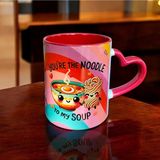 Noodle Sevgili-Arkadaş Hediye Kalp Kulplu Tasarım Kupa Bardak-Doğum Günü Hediyesi Kupa - Kırmızı - 330 ml