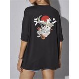 Noodles Cat Kawaii Cartoon Baskılı T-Shirts - Siyah - XL
