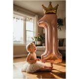 Noone 1 Yaş Doğum Günü Balonu - Pembe "Princess" Yazılı Altın Taçlı Dev Folyo Balon 120 cm (48 inç)