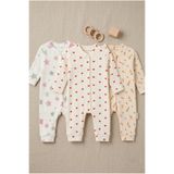 Noone 3'lü Uzun Kollu Patikli Bebek Uyku Tulumu Seti - Kalp Desenli Çıtçıtlı Fitilli Pijama