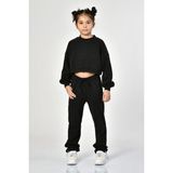 Noori Bisiklet Yaka Crop Kız Çocuk Sweatshirt - Siyah Siyah - 10-12 Yaş - 10 - 12 Yaş