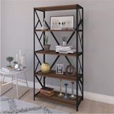 Noowa 5 Raflı Kahverengi Ofis Kitaplık Modern Tasarım 60cm Genişlik 30cm Derinlik 150cm Yükseklik