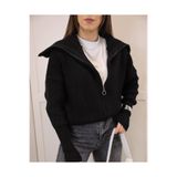 Nopen Knitwear Kadın Siyah Fermuarlı Triko Hırka