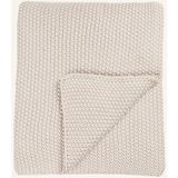 Nordic Knit Pamuk Battaniye 130X170 cm Deri Detaylı Kalın Örgü Tasarım - Krem - 170 x 130 cm
