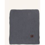 Nordic Knit Pamuk Battaniye 130X170 cm Deri Detaylı Kalın Örgü Tasarım - Siyah - 170 x 130 cm
