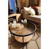 Nordic Orta Sehpa Temperli Cam 75 cm Demonte Çizilmez Kırılmaz Metal Çerçeve Raflı Minimalist Sehpa - 10 - Atlantik Çam