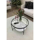 Nordic Orta Sehpa Temperli Cam 75 cm Demonte Çizilmez Kırılmaz Metal Çerçeve Raflı Minimalist Sehpa - 10 - Beyaz