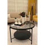 Nordic Orta Sehpa Temperli Cam 75 cm Demonte Çizilmez Kırılmaz Metal Çerçeve Raflı Minimalist Sehpa - 10 - Siyah