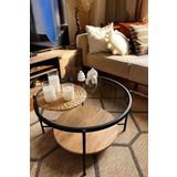 Nordic Orta Sehpa Temperli Cam 75 cm Demonte Çizilmez Kırılmaz Metal Çerçeve Raflı Minimalist Sehpa