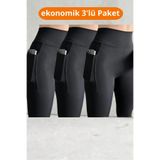 Nordmende Kadın Yüksek Bel Toparlayıcı Cepli Tayt 3 lü Paket
