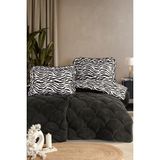nordqueen Wellsoft Tek Kişilik Fırfırlı Yorgan Seti 155X215 cm Çift Taraflı Peluş Yorgan + 1 Yastık Kılıfı Zebra - 155 x 215 cm - Antrasit