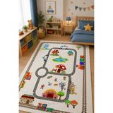 NORELLAHOME NORELLA HOME Tren Yolu Desenli Çocuk Halısı Kaymaz Taban Yıkanabilir Şehir ve Sirk Temalı Oyun Halısı