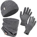 Norfolk Winter Set %70 Merino Yünü Termal Bere Boyunluk ve Eldiven 3'lü Kış Seti - Gri - S - M
