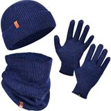 Norfolk Winter Set %70 Merino Yünü Termal Bere Boyunluk ve Eldiven 3'lü Kış Seti - Lacivert - S - M