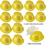 Norino Altın Renk Simli Melon Yuvarlak Parti Şapkası 12 Adet