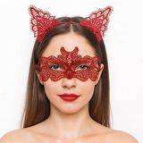 Norino Ateş Kırmızısı Dantel Taç Ve Maske Seti 10 No