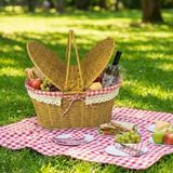 Norino Buffer® 2 Kapaklı Oval Plastik Rattan Piknik Sepeti – Doğal Hasır Görünümlü Çok Amaçlı Piknik, Plaj ve Bahçe Sepeti