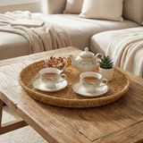 Norino Buffer® 40 cm Plastik Rattan Tepsi – Hasır Görünümlü Dekoratif Servis Tepsisi, Mutfak, Kahvaltı, Sunum ve Masaüstü Çok Amaçlı Organizer