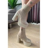 Norino Kadın Sidney Krem Süet 12 Cm Platform Topuklu Fermuarlı Bot