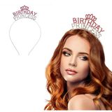 Norino Kristal Taşlı Pembe Birthday Princess Yazılı Parti Tacı 19X11 Cm