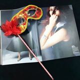 Norino Lüks Taşlı Saplı Maskeli Balo Maskesi Kırmızı Renk 35 Cm