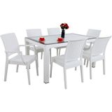 Norino Mandella Elit Rattan 90X150 2 Elit Koltuk 4 Elit Sandalye Camlı Masa Takımı Beyaz - BELİRTİLMEMİŞ