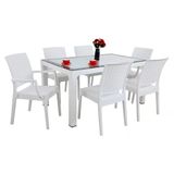Norino Mandella Elit Rattan 90X150 2 Elit Koltuk 4 Elit Sandalye Camlı Masa Takımı Beyaz