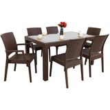 Norino Mandella Elit Rattan 90X150 2 Elit Koltuk 4 Elit Sandalye Camlı Masa Takımı Kahverengi - BELİRTİLMEMİŞ