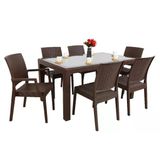 Norino Mandella Elit Rattan 90X150 2 Elit Koltuk 4 Elit Sandalye Camlı Masa Takımı Kahverengi