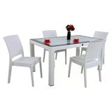 Norino Mandella Elit Rattan 90X150 4 Kişilik Elit Sandalye Camlı Masa Takımı Beyaz